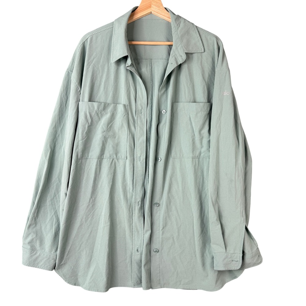 Alo Yoga Dreamscape Button Down Shirt Sage Green Textured Long Sleeve Utility XL